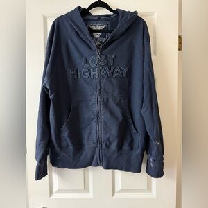 VINTAGE 07-08 Lost Highway Men's Navy Zip Up Sweater